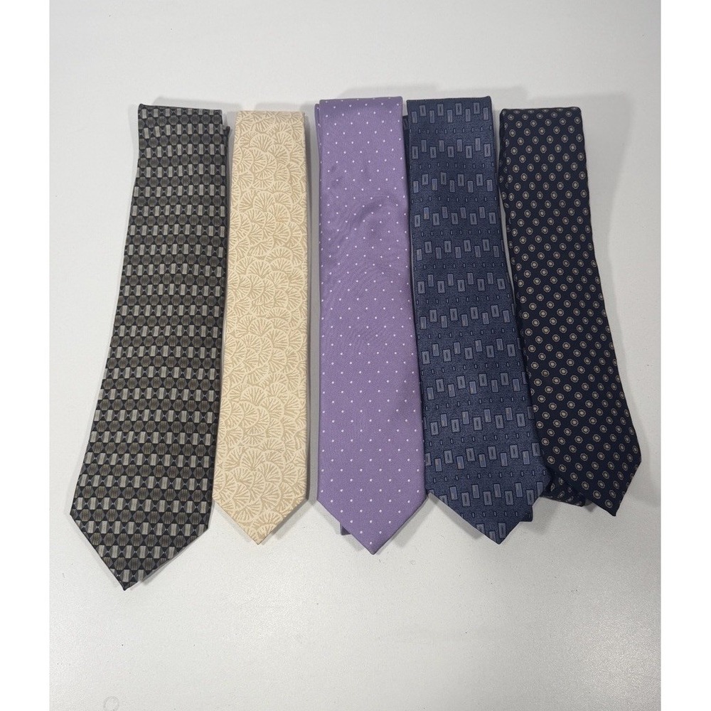 5 LOT NECK TIE IMPORTED SILK GEOMETRIC CLASSIC ZIGGURAT, TALBOTT, BENTLEY